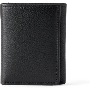 Men's Classic Grain Leather Lined Cotton Black Wallet Card Style Slip Pocket